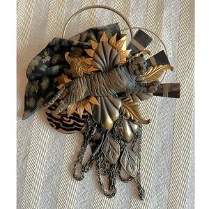 Vintage Junket Jewelry Houston Tiger Gold Black Statement Brooch Mixed Media Art